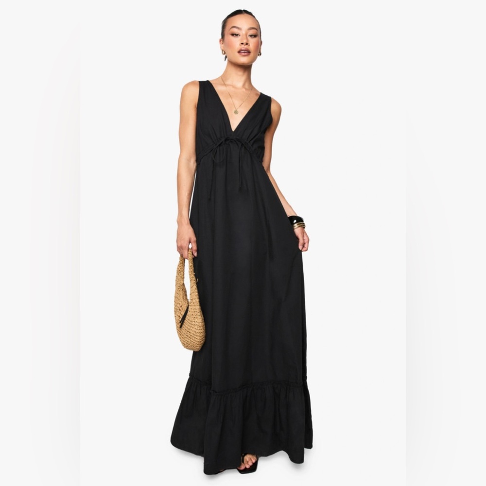 Black Tall Cotton Poplin Ruched Tiered Maxi Dress